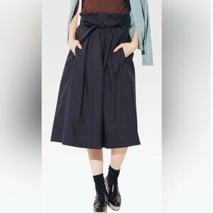 Uniqlo BLACK High Waist Belted Midi Skirt XS Stylish Fit Used EUC